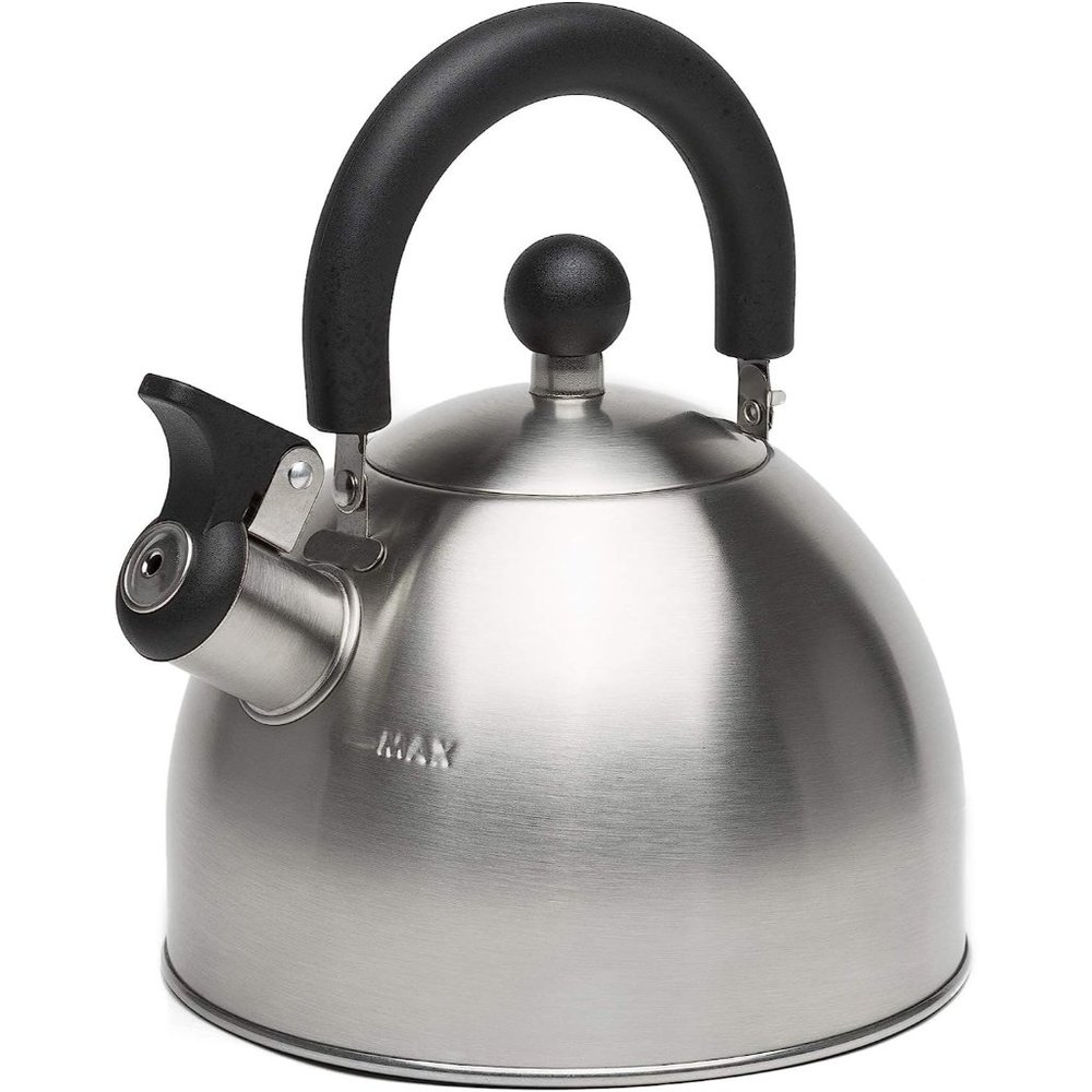 Stainless Steel Brushed with Black Handle Stewart Whistling Stovetop Tea Kettle